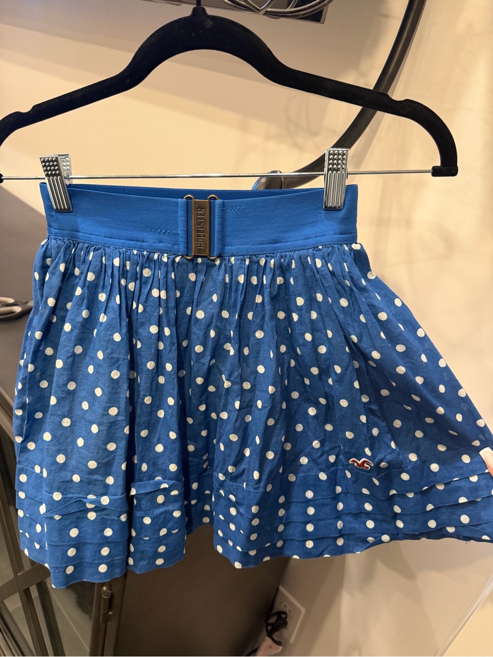 Hollister Blue and White Polka Dot Skater Skirt